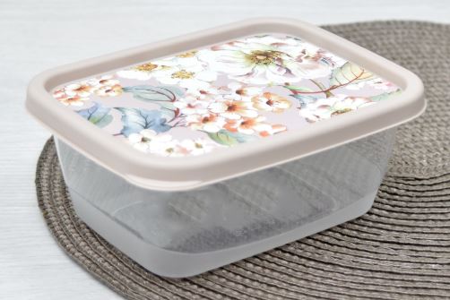 Контейнер для продуктов прямоугольный 0,5л с декором (бежево-розовый)